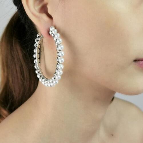 Handmade Imitation Pearl Hoop Earrings Circular Statement Earrings For Woman Wedding Jewelry Accesoires UKEN