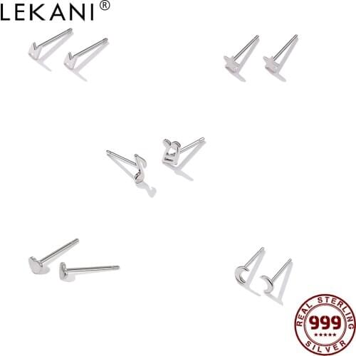 LEKANI 999 Sterling Silver Stud Earrings For Women Sleep Without Picking Allergy Free Stud Earring Party Simple Gift Jewelry New