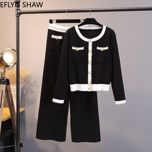 Women 2 Piece Sets Elegant Knitted Sets Spring New Fashion Wide Leg Pants Suits Casual Two Piece Sweater Suit Matching Outfits