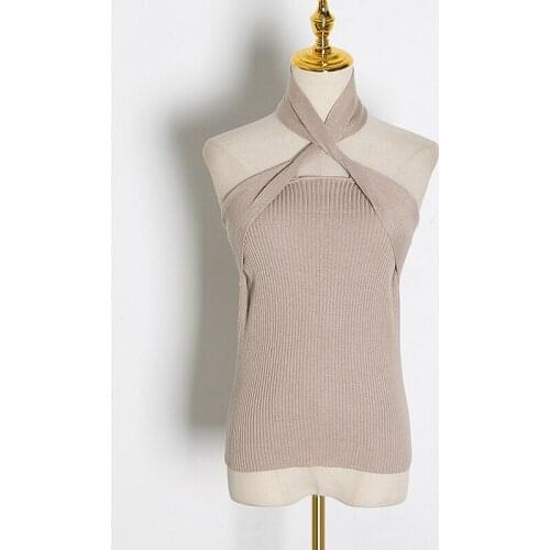 NEWDISCVRY Elegant Sleeveless Sexy Women Sweater Halter Off Shoulder Slim Knitted Tops Female Fashion Summer 2021 Clothes Tide