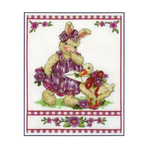 Gold Collection Cute Counted Cross Stitch Kit Special Delivery Courier Hare Bunny Rabbit and Goose Duck Animal
