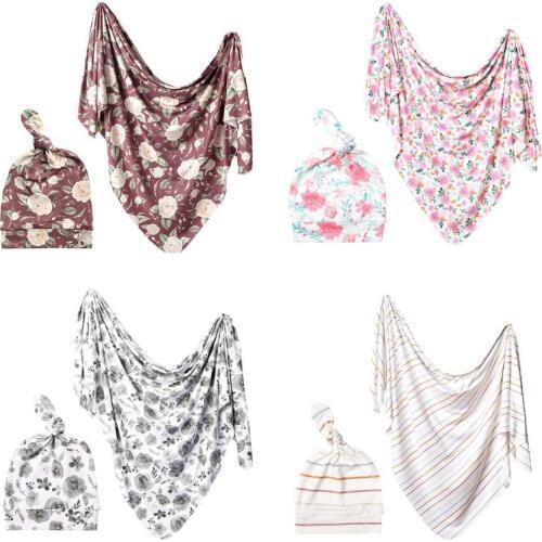 1-2Pcs Newborn Baby Receiving Blanket + Hat Set Swaddle Wrap Cap Kit Infant Sleepsack Bedding Bath Towel Photography Props