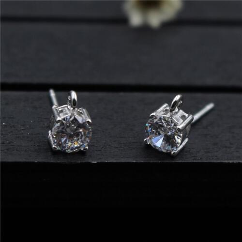 1 pair 100% 925 Sterling Silver Stud Earring With Zircon High Quality Women Earring Pin With Loop DIY Jewelry Making Findings