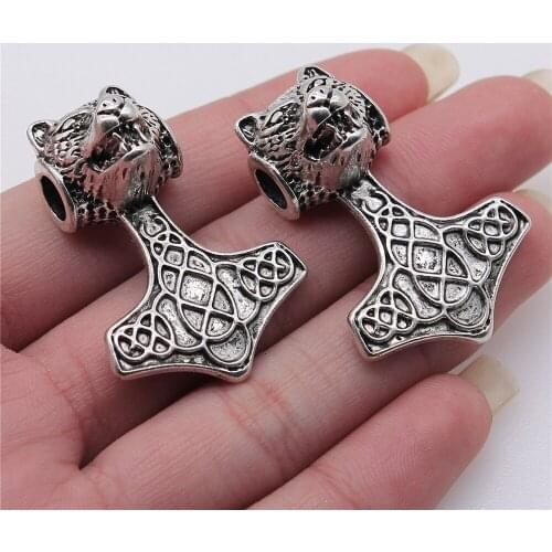 1pcs 30x42mm Nordicviking Wolf Head Amulet Charms Pendant For Jewelry Making Antique Silver Color Jewelry Accessories