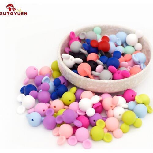 SUTOYUEN 10pcs Silicone Mickey Beads Baby Teething Beads Safe Food Grade Nursing Chewing Round Silicone Beads DIY Jewelry Making