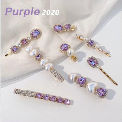 2020 Super Shiny Purple Gem Rhinestone Hair Clips For Women Retro Style Jewels Clip Girls Pearl Rhinestones Ins Hair Accessories