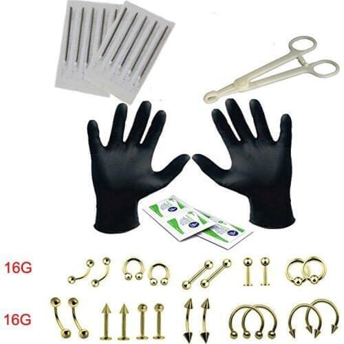 29Pcs Body Piercing Tool Set Kit Needle Forceps Tongue Eyebrow Nose Lip Ring Tongue Piercing Needles For Body Piercing Jewelry