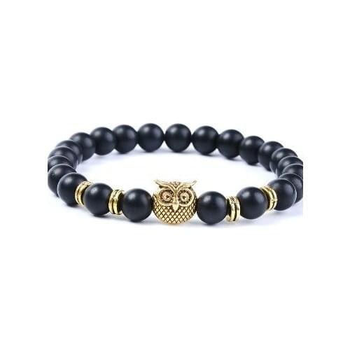 8mm adjusted silver gold Charm owl nature stone bead copper Frosted agate Onyx Bracelet nh535 Reiki Chakra hhjf3