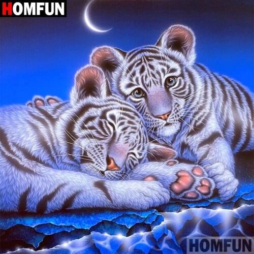 HOMFUN 5D DIY Diamond Painting Full Square/Round Drill "Animal tiger" 3D Embroidery Cross Stitch gift Home Decor A02402