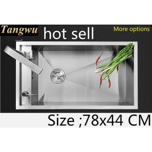 Free shipping Apartment kitchen manual sink single trough standard durable food-grade 304 stainless steel hot sell 78x44 CM
