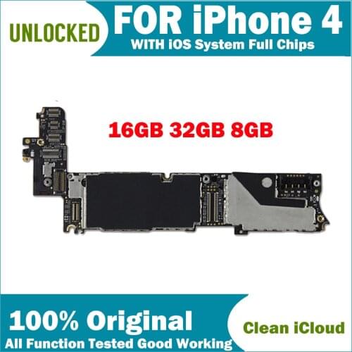 Free shipping Original for iphone 4 Motherboard Factory Unlocked 16GB 8G 32G for iphone Mainboard With Full Chips Free iCloud MB
