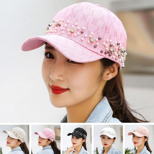 Spring And Autumn Women Baseball Cap Cotton Pearl Decoration Female Fashion Hat Kpop Adjustable Head Circumference BQ0283
