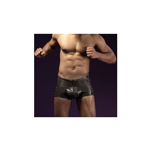 Mens Gay Bar Stage Performance Lace Up Bandage Boxer Rivet With Zipper Underwear Mens Boxer Sexy Shiny Faux Leather Boxers