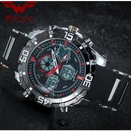 Wolf-cub Men Sport Watches Dual Display LED Digital Analog Electronic Quartz Watches 30M Waterproof Male Clock