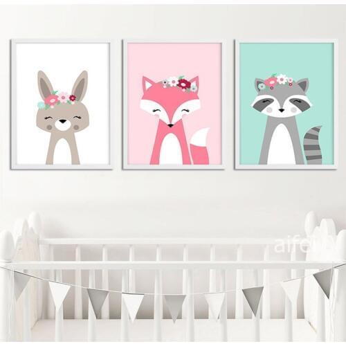 Baby Nursery Wall Art Canvas Posters and Prints Kawaii Nordic Cute Cartoon Animal Painting Childrens Room Decoration Picture
