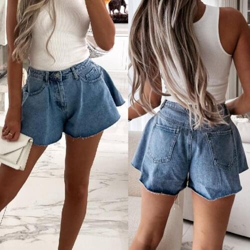 High Waist Wide Leg Denim Shorts Blue Multi Pockets Button Jean Shorts Streetwear Denim Shorts Vintage Loose Casual Fashion