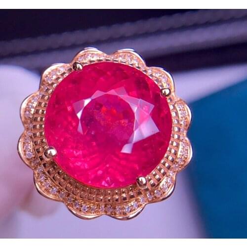 E419 Fine Jewelry Real 18K Rose Gold AU750 100% Natural Red Tourmaline Gemstone 7.8ct Female Rings for Women Fine Ring