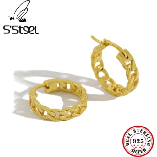 SSTEEL Korean Minimalist Chain Hoop Earrings For Women silver Pendientes Plata De Ley 925 Mujer Bijoux Argent Massif Pour Femme