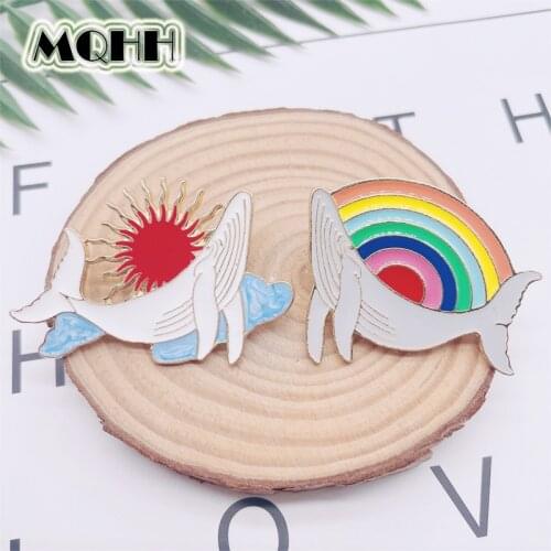 Creative Animal Marine Life Whale Enamel Pins Sun Rainbow Cartoon Alloy Brooch Badge Clothes Sweet Accessories Woman Jewelry