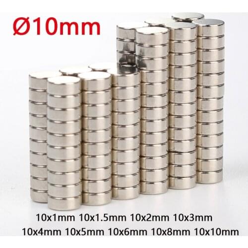 Dia Ø10mm NdFeB Round Powerful Magnets 1 1.5 2 3 4 5 6 8 10mm Thick Rare Earth Strong Crafts Permanent Neodymium Magnet