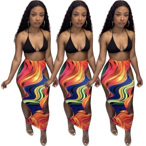 2021 Summer Womens New Fashion Ripped Print Bag Hip Skirt Sexy Womens Skirt