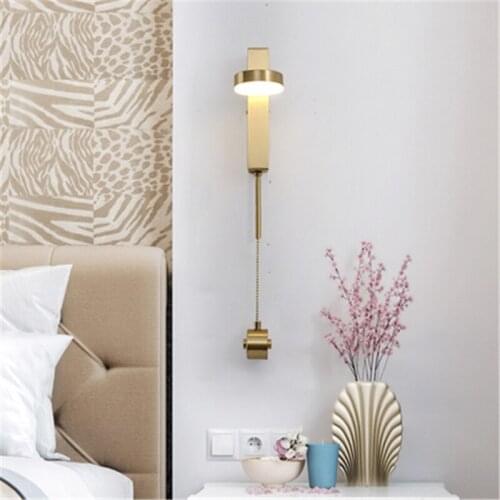 Copper Bedside Lights Wall Lamp Nordic Pull Switch Wall Lamp Aisle Living Room Staircase Room Wall Lamp Bedroom Wall Lights