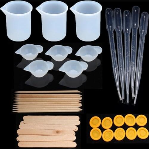 Silicone Resin Measuring Cups DIY Jewelry Tools Mold Tool Kit for Resin Nonstick Silicone Mixing Cups Epoxy Resin Cups 43PCs