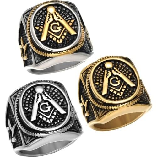Mens Silver color Oval Freemason Templar Masonic Ring Mens Jewelry