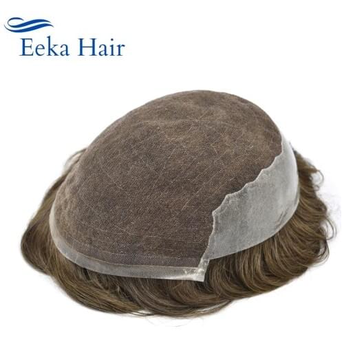 Eeka Hair French Lace Front Mens Toupee Hairpieces Poly Skin PU Natural Hairline Human Hair Replacement All Colors Wig