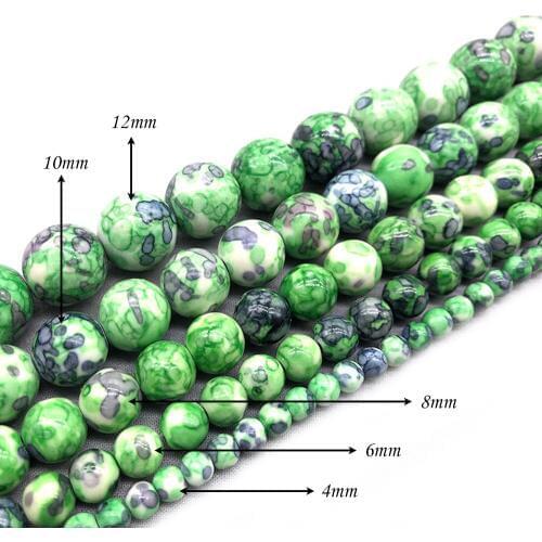 Natural Stone Green Gray Dots Rainbow Stone Round Loose BeadsFitMulti-purpose Jewelry Making 4 6 8 10 12 MMPick Size J243