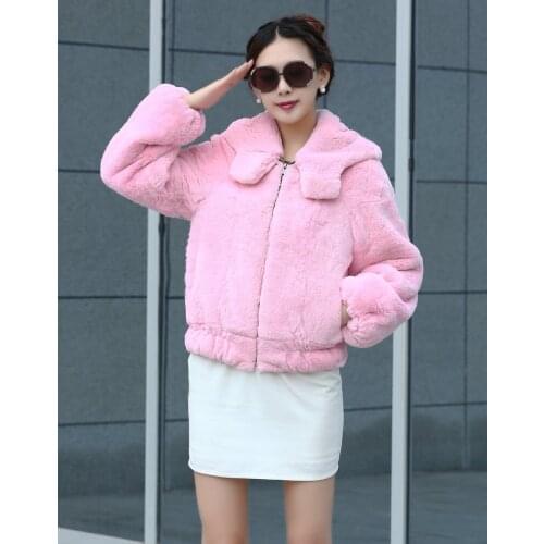2016 new whole skin Natural Rex Rabbit fur fur jacket zipper short paragraph hooded casual