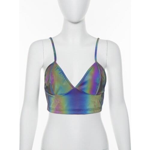 Meihuida 2021 New Sexy Womens Laser reflection Camis Sleeveless Summer Crop Tops Mujer Camis