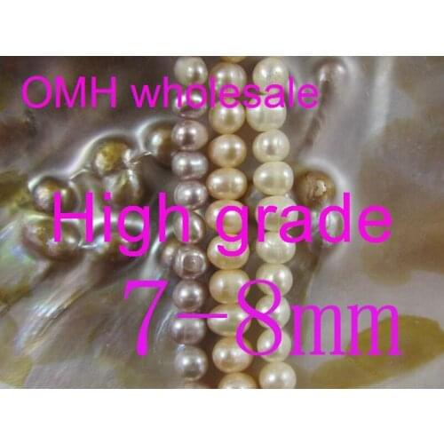 OMH wholesale 54pcs 7-8mm High grade DIY accessories smooth round ball Real Freshwater pearls space beads for bracelet PJ326
