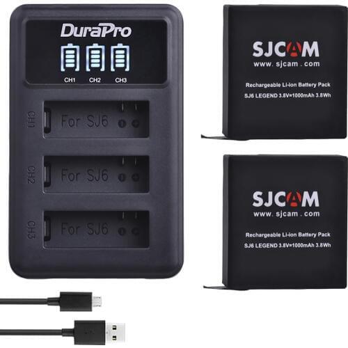 2PC 1000mAh Original SJCAM SJ6 Rechargeable Camera Battery + LED 3-Slots USB Charger for SJCAM SJ6 Legend Action Sports Camera