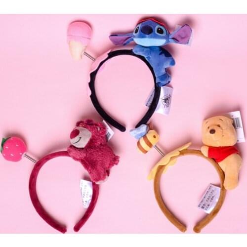 Disney Headband Kawaii Stitch Winnie The Pooh Stuffed Plush Hair Band Hair Accessories Headwear Gifts for Children Girls Women