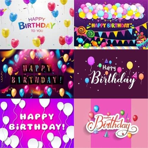 Photo Studio Props Vinyl Photography Backdrop Ribbon Holiday Banner With Colorful Balloons Happy Birthday Party Decoration