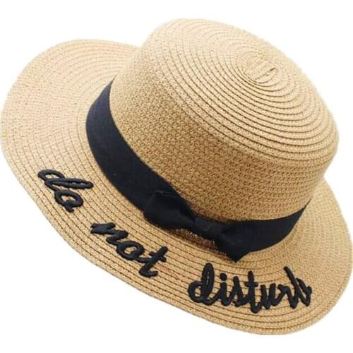New Summer Sun Hats Women Fashion Girl Straw Hat Ribbon Bow Beach Hat Casual Straw Flat Top Panama Hat Bone Feminino