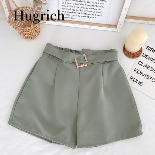Office Elastic Waist Shorts Women Mini High Waist Shorts with Belt Wide Leg Summer 2020 Harajuku Korean Short Feminino