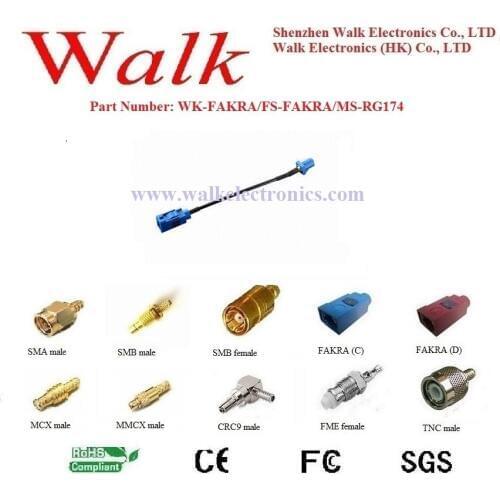 Jumper cable, RF cable assembly: FAKRA female straight to FAKRA male straight with RG174 cable