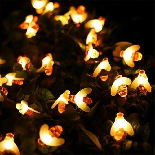 20/30/50leds Bee Led String Fairy Light Solar Powered Cute Honey Bee Outdoor Garden Fence Patio Christmas Garland Lights