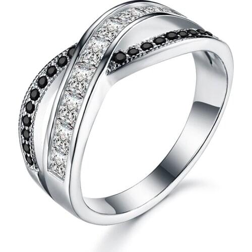 UFOORO sterling silver wedding ring Finger Beautiful Jewelry cross Romantic shiny BLACK zircon Ring For girl gift C387