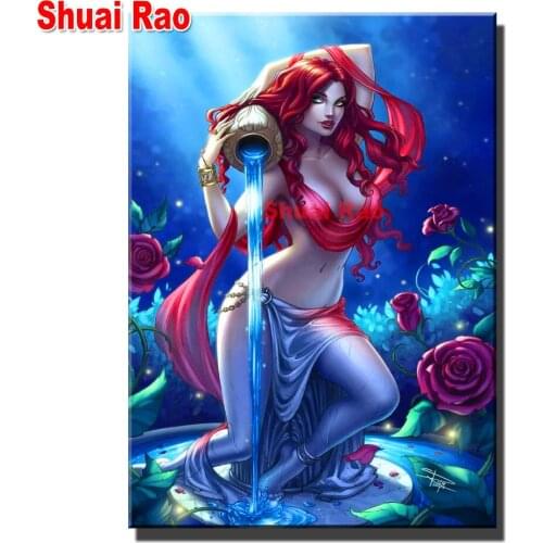 5D Aquarius woman round Diamond Embroidery Sexy Girl Rose,Diy Diamond Painting Full Square Mosaic Cross Stitch Handmade Gift