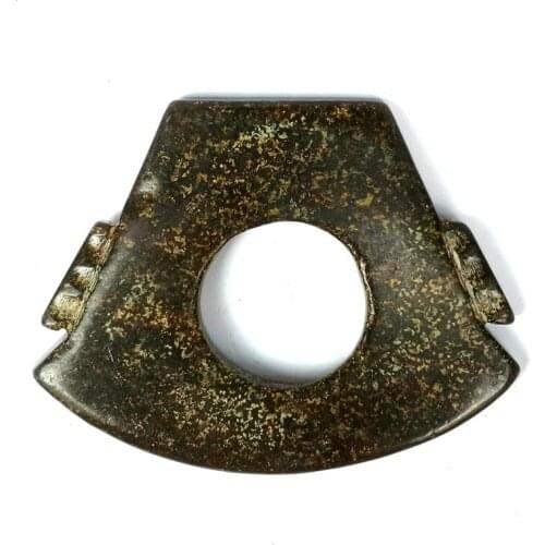 YIZHU CULTUER ART Collection Old China Hongshan Culture Black Magnet Jade Carving Axe Pendant