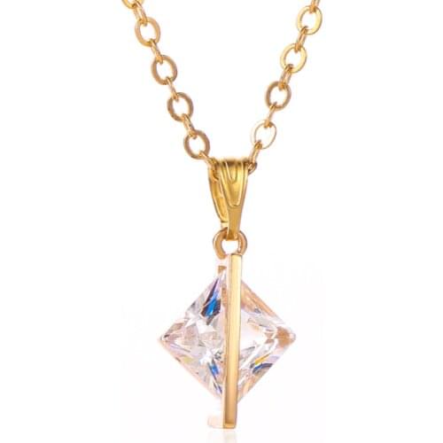 Simple Pendants Bling Starry Clear Zircon Square Geometric Chain On Neck White Golden Copper Necklace For Women