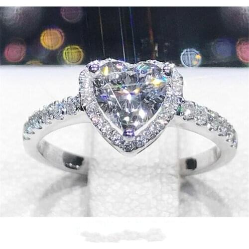 Heart shape Female ring 925 Sterling silver Diamond Engagement Wedding Band Rings for women Bridal Fine Party Jewelry
