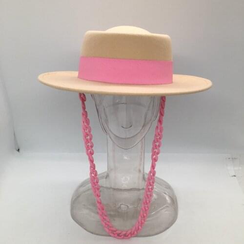 Winter new fashionable big brim hat French aristocratic pink chain of camels brand concave and convex top wool hat