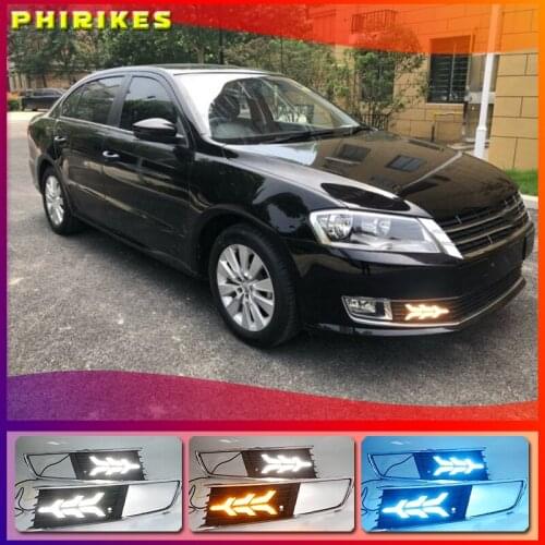1 Pair For Volkswagen VW Lavida 2013 2014 with Yellow Trun Signal Light Blue Night Lamp LED DRL Daytime Running Light