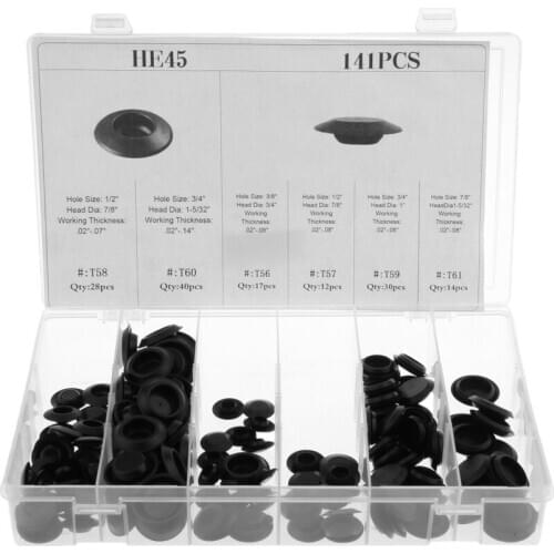 141pcs Flush Mount Black Plastic Body And Sheet Metal Hole Plug 6 Sizes