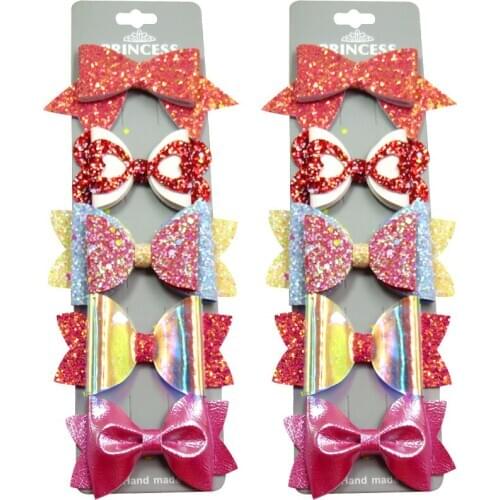 5PCS/Card Lovely 5 Styles Red Ties Bow Creativity Hairpins For Baby Girls Clips Pins Barrette Scrunchy Kids Hair Accessories