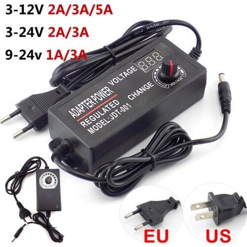 Power Adapter Adjustable Supply Plug AC 100 220V to DC 3V 12V 24V 9V 2A 3A 5A for LED Driver Display Adaptor Strip Light CCTV